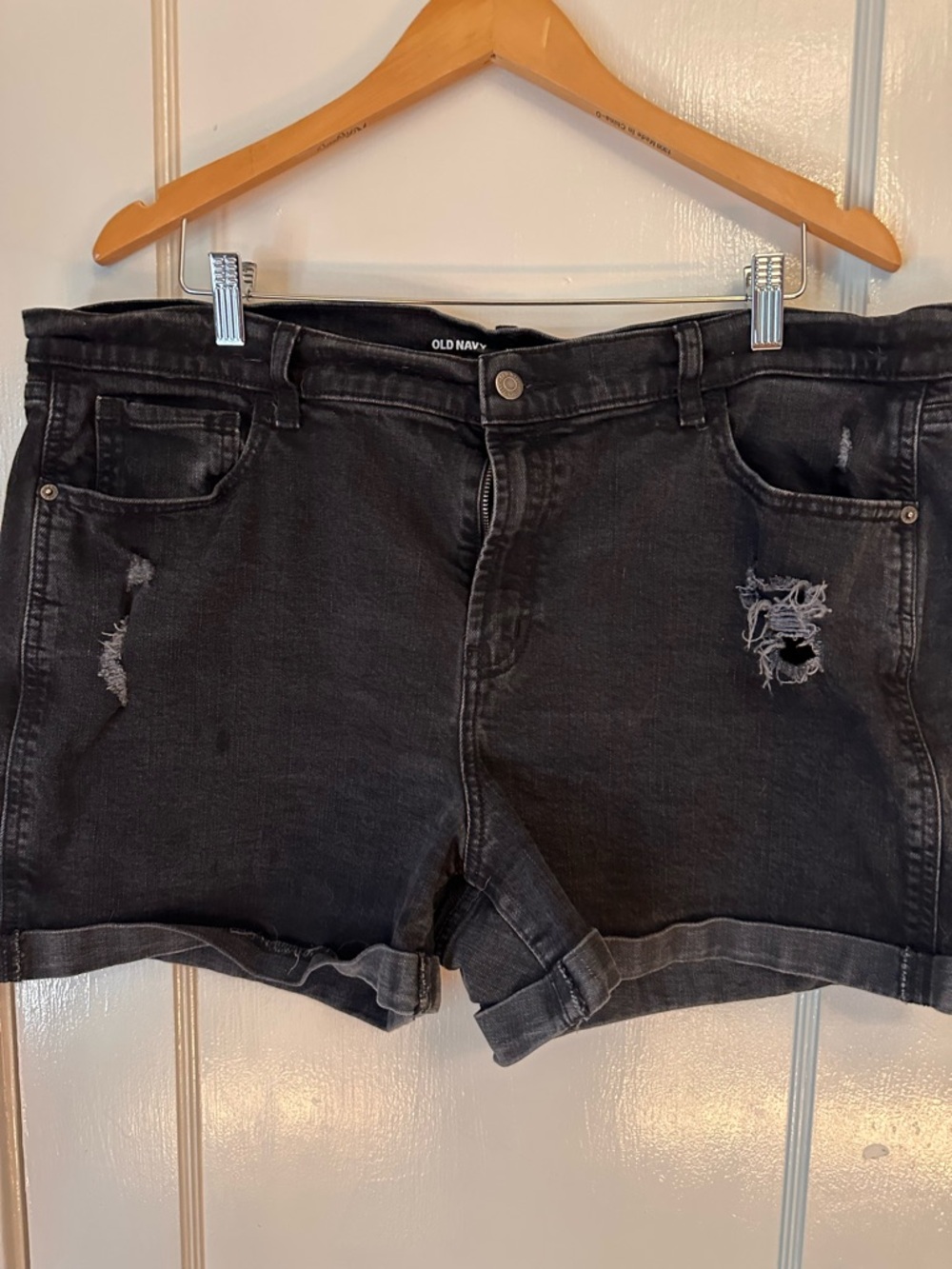 Old Navy Black Distressed Roll-Hem Denim Shorts